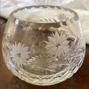 Vintage clear small crystal bowl etched flowers